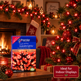 Premier 480 red LED Supabrights decorating an indoor Christmas display