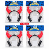 Four Premier children's light-up red devil horns headbands in retail packaging, 4 pack
