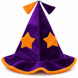 Premier children’s purple Halloween witch hat with orange stars and orange brim, HH53004