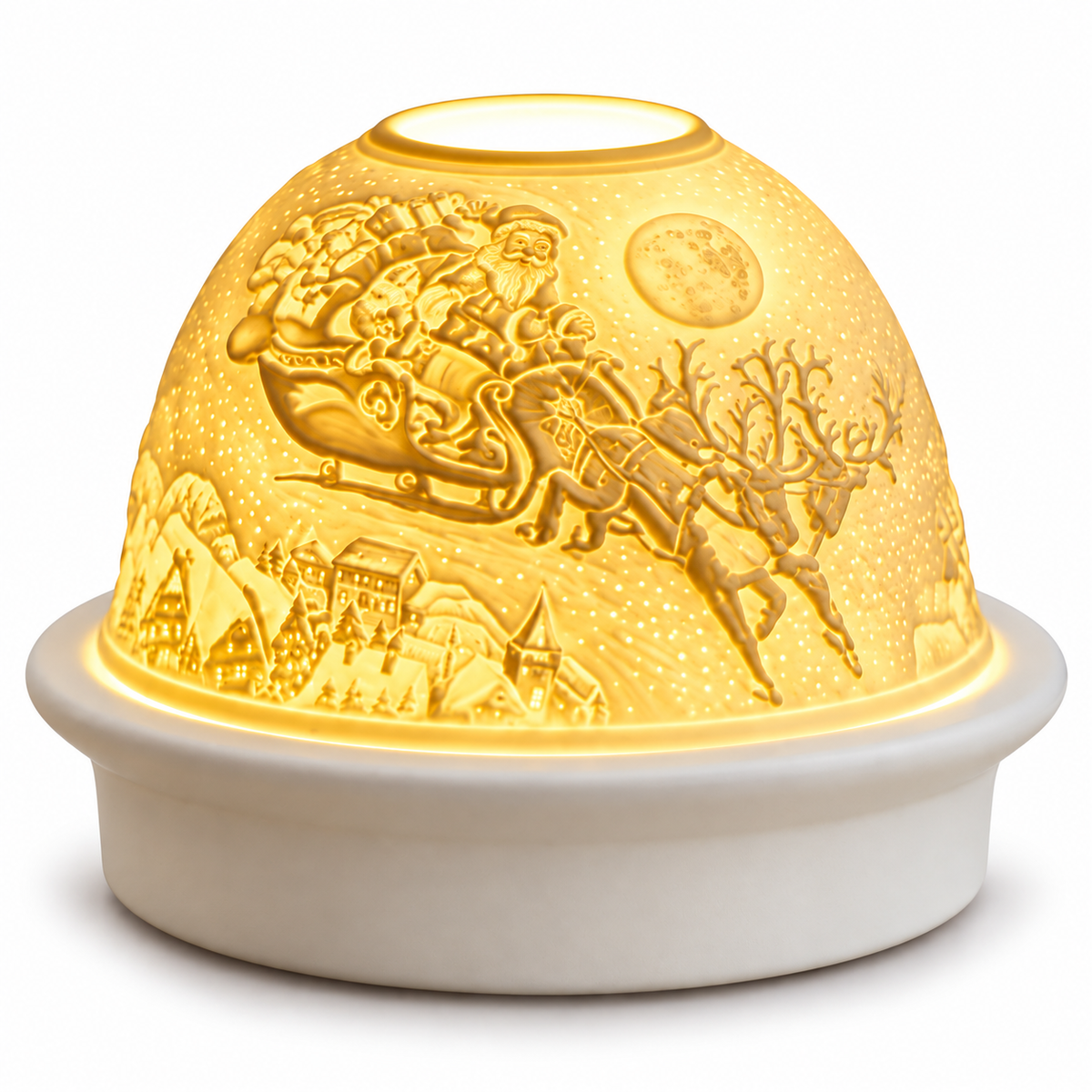 Premier 12cm LED ceramic Christmas night light with Santa sleigh design illuminated