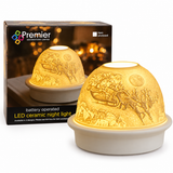 Premier battery operated LED ceramic night light packaging showing assorted Christmas designs