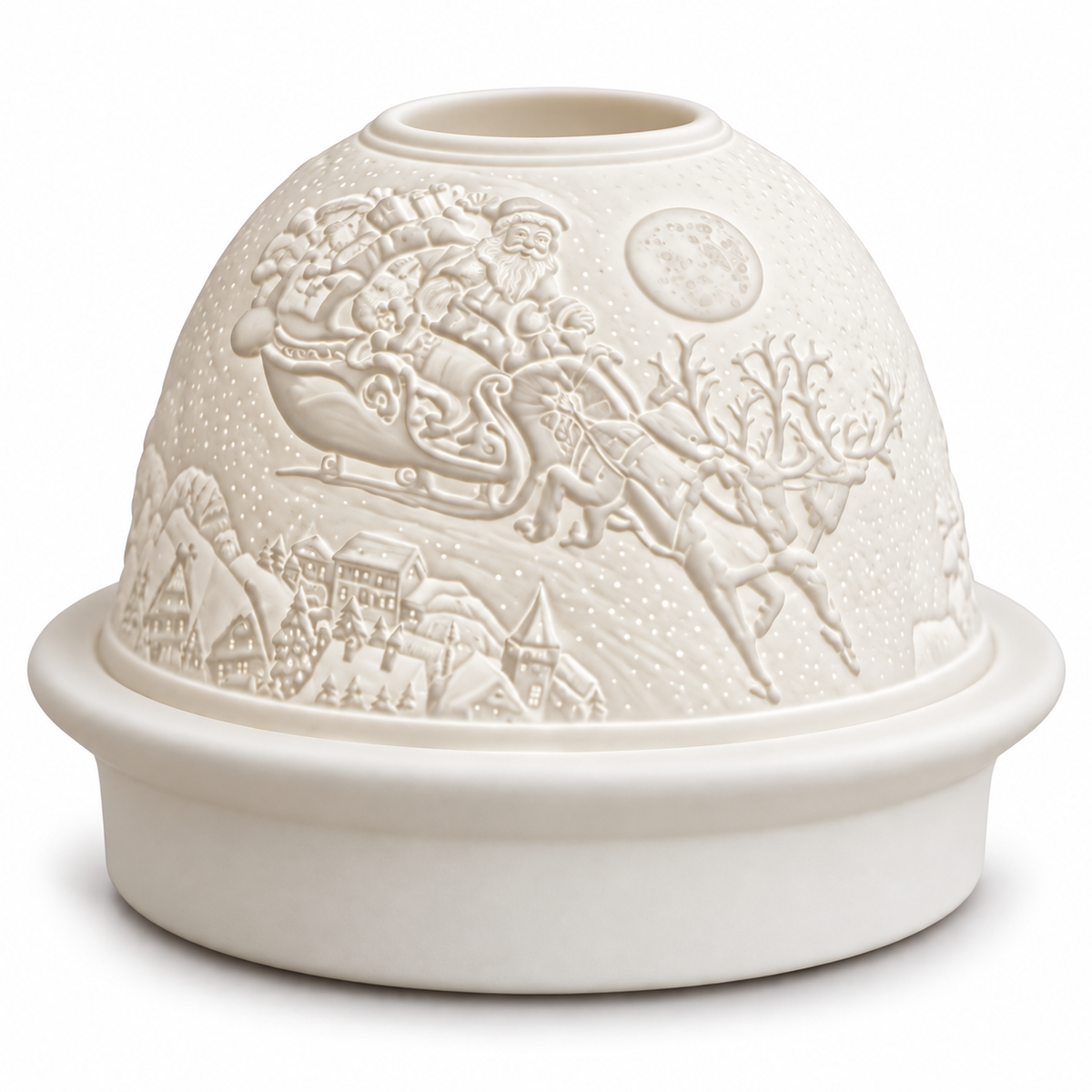 Premier white ceramic Christmas night light with embossed Santa sleigh design, unlit