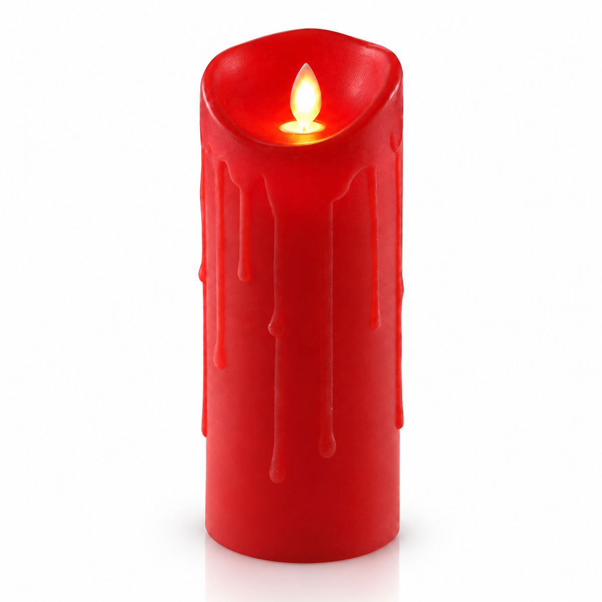 Premier red 23cm LED dancing flame candle angled view