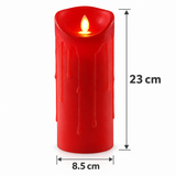Premier red LED dancing flame candle size guide showing 23cm high and 8.5cm wide