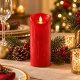 Premier red 23cm LED dancing flame candle in a festive table display