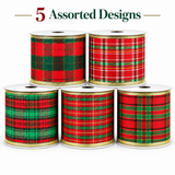 Five assorted Premier tartan Christmas ribbon designs