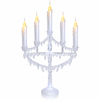 White five-candle flickering LED Christmas candelabra front view