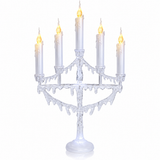 White five-candle flickering LED Christmas candelabra front view