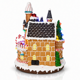 Close-up of Widdop gingerbread house Christmas village details and LED lights