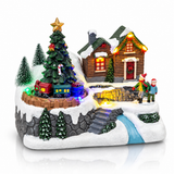 Widdop XM6602 musical snowy Christmas village with moving train front view