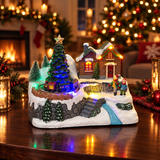 Close-up of the moving train and illuminated details on Widdop XM6602 Christmas village