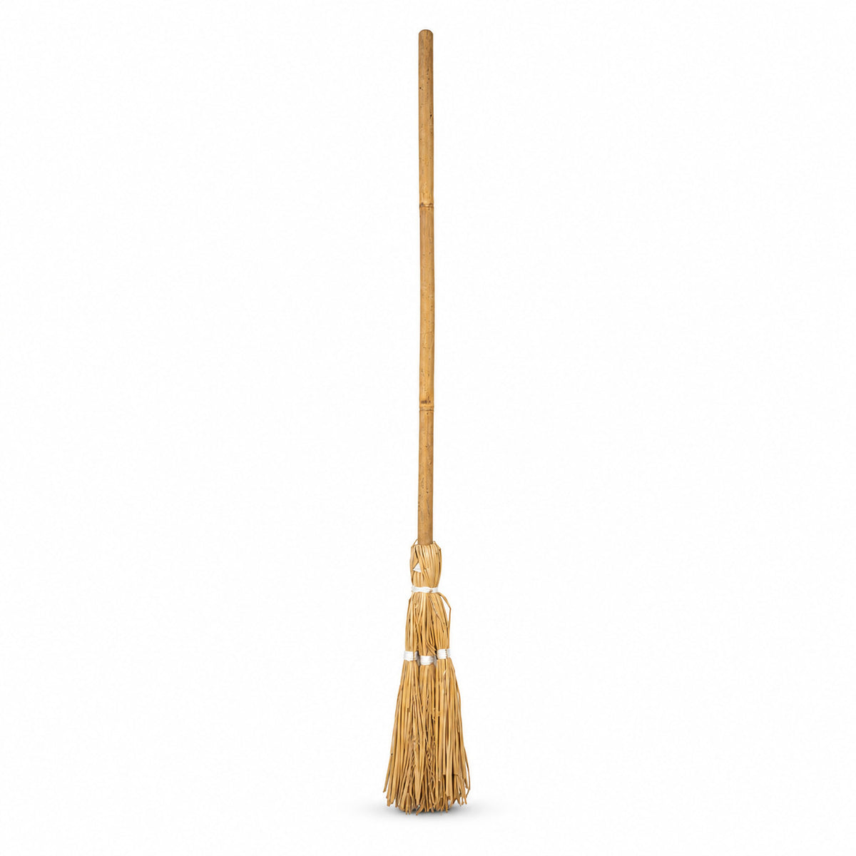 Straw witch broomstick Halloween fancy dress accessory with 86cm handle and natural straw head on white