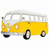 Yellow and white retro camper van 3D metal wall art with battery powered headlights, 81 x 50cm
