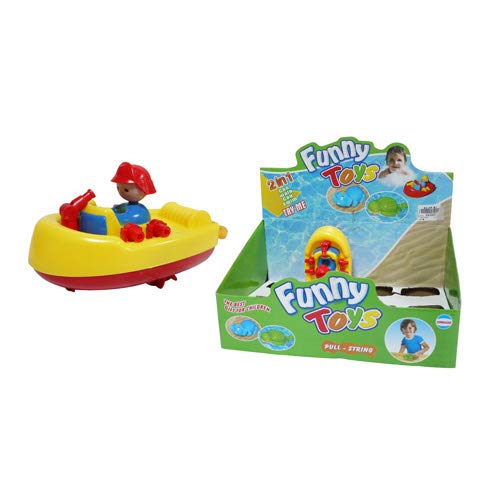 Funnytoys bath toy boat with pull string and water cannon