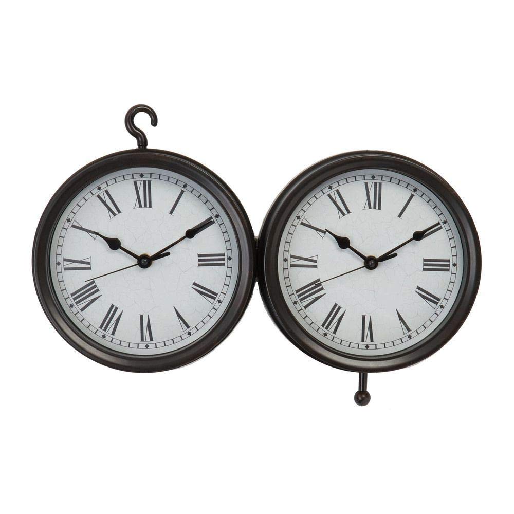 Traditional double-sided wall clock with wrought iron effect bracket