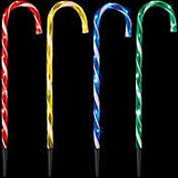 Four light-up candy cane Christmas stakes with 40 multicoloured LEDs