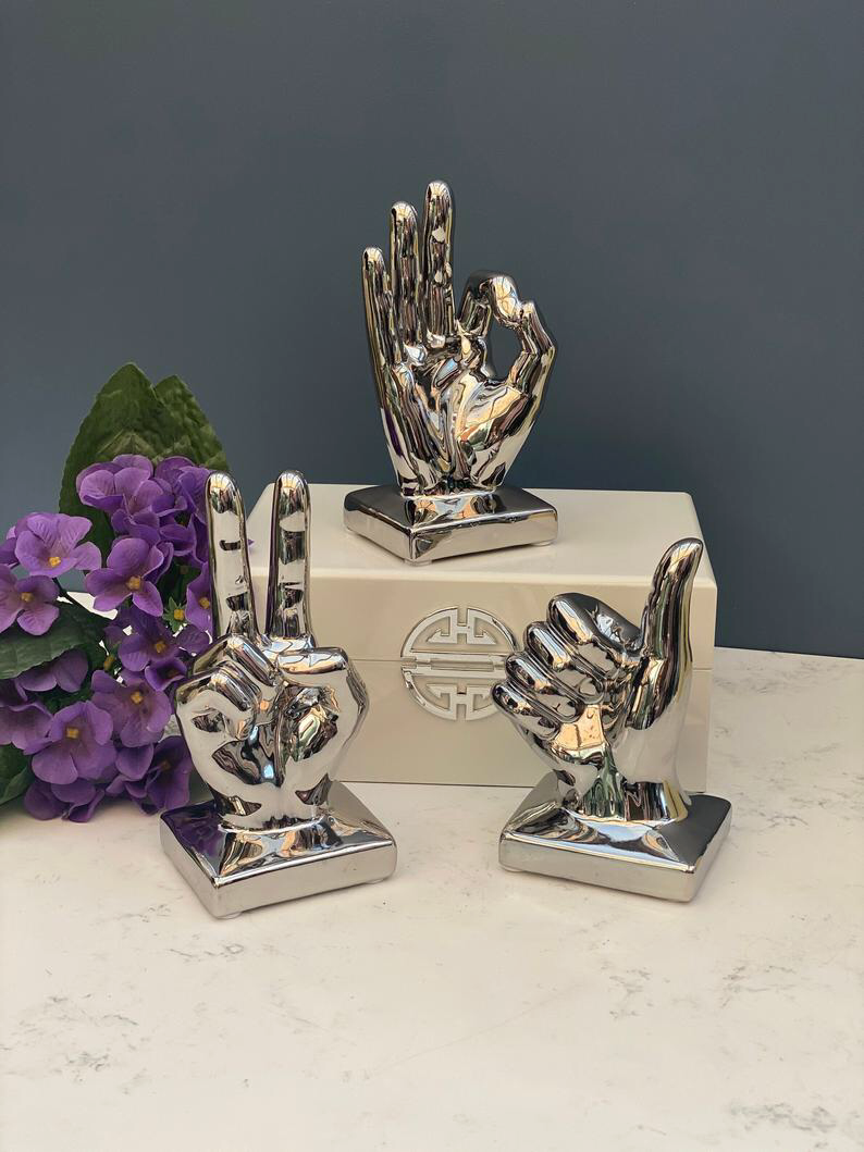 Febland set of three chrome ceramic hand ornaments