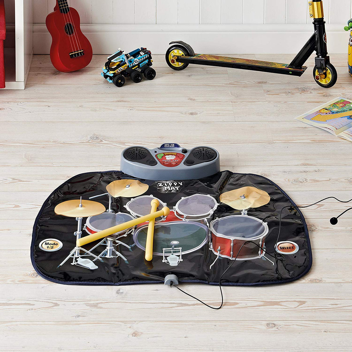 Interactive kids drum kit music playmat with drumsticks