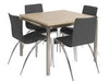 Actona Que light ash dining table with four black leather chairs