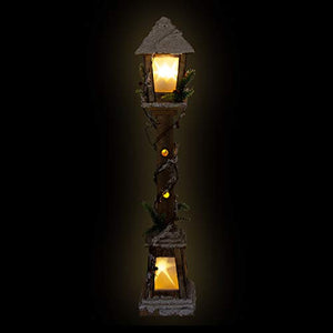 Snow Topped Wooden Lamppost / 10 Warm White LED Lights / Indoor Christmas Decorations / Frosted Star Windows / Battery Powered