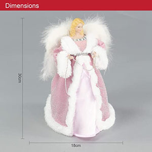 Angel Tree Topper / 12” Tall / Pink and White Dress / Indoor Christmas Decoration