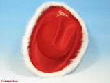 Pack of six red Santa cowboy hats with white fur trim