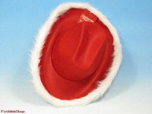 Red Santa Cowboy Hat With White Fur Trim 6 PER PACK