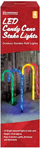 Four light-up candy cane Christmas stakes with 40 multicoloured LEDs