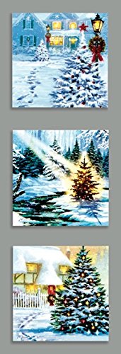 Set of 3 LED Christmas tree scene canvas pictures 30 x 30cm