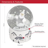 Santa in white with silver star musical Christmas snow globe