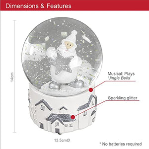 Musical Santa Claus & Silver Star Snow Globe / Indoor Festive Decoration / Wind Up & Play
