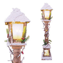 Load image into Gallery viewer, Snow Topped Wooden Lamppost / 10 Warm White LED Lights / Indoor Christmas Decorations / Frosted Star Windows / Battery Powered
