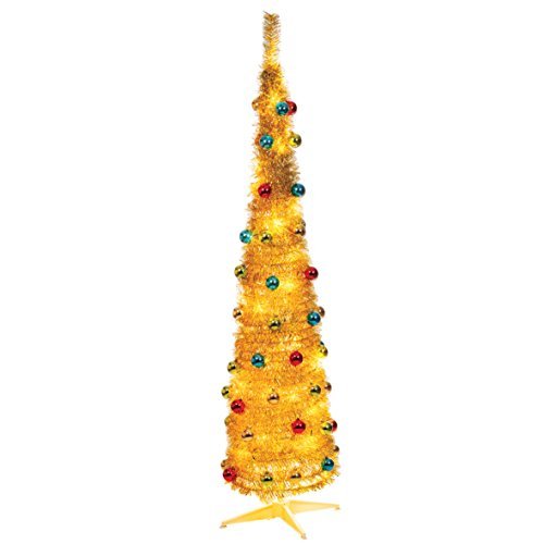 6 ft Decorated Slim Line Gold Pop-Up Christmas Tree