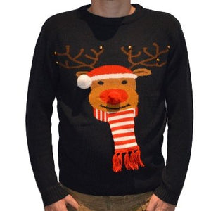 3D Knitted Christmas Jumper in Navy Reindeer - Large