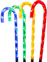 Four light-up candy cane Christmas stakes with 40 multicoloured LEDs