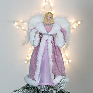 Angel Tree Topper / 12” Tall / Pink and White Dress / Indoor Christmas Decoration
