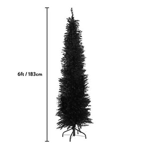 6ft Slimline Black Artificial Indoor Decoration | Includes Metal Christmas Tree Stand | 560 Tips