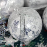 Set of 14 white silver snowflake baubles in presentation box