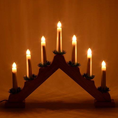 Pine wooden Christmas candle bridge with 7 lights 40cm