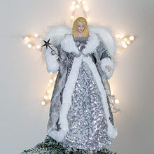Load image into Gallery viewer, Angel Tree Topper / 12” Tall / Silver and White Dress / Indoor Christmas Decoration
