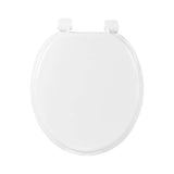 White toilet seat with plastic hinge detail