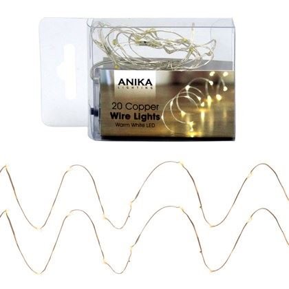 Anika 20 LED warm white battery-operated copper wire fairy lights