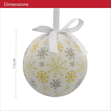 Load image into Gallery viewer, Set of 14 Christmas Baubles / Various Festive Designs / Gift Boxed Christmas Tree Decorations / 7.5cm Diameter Baubles (White &amp; Gold Snowflake and Icicles)
