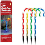 Four light-up candy cane Christmas stakes with 40 multicoloured LEDs