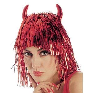 Red tinsel Halloween devil costume wig