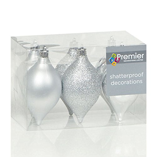 Set of 6 Shatterproof Silver Minaret Christmas Tree Decorations (95cm)