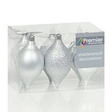 Set of 6 silver shatterproof minaret Christmas tree decorations 9.5cm