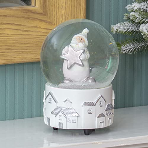 Musical Santa Claus & Silver Star Snow Globe / Indoor Festive Decoration / Wind Up & Play