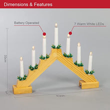 Load image into Gallery viewer, Wooden Christmas Candle Bridge / Pine Wood Finish / 7 Warm White LED Lights / Christmas Lights &amp; Decorations / Battery Powered
