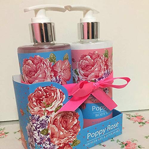 Poppy Rose shower gel and body lotion gift set two 300ml bottles